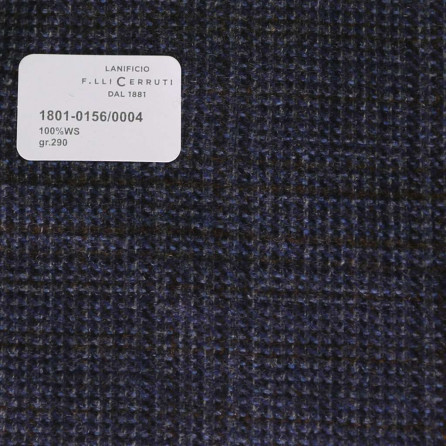 1801-0156-0004 Cerruti Lanificio - Vải Suit 100% Wool - Xanh Dương Caro